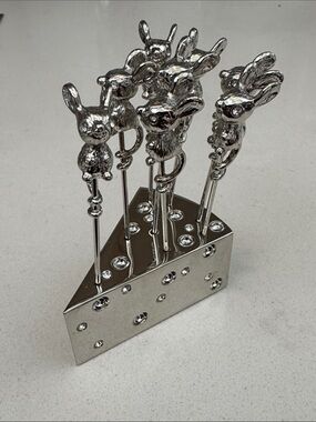 Silver plated cheese picks and holder set